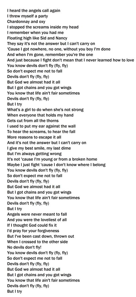 fly song lyrics|devils don't fly lyrics song.